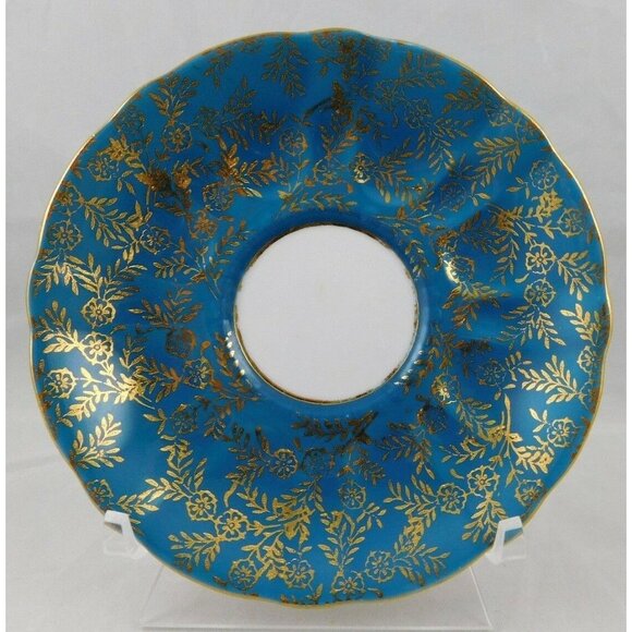 Royal Windsor Bone China Green & Gold Leaves Teacup Saucer Plate Set - Picture 8 of 10